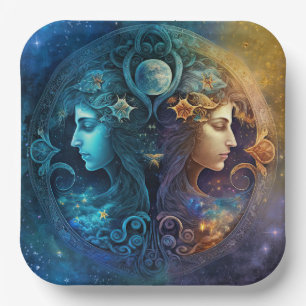 Assiettes En Carton Dessin aquarelle du signe zodiacal Gémeaux