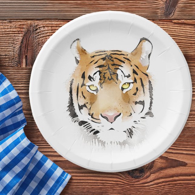 Assiettes En Carton Dessin d'aquarelle de la tête de tigre (Créateur téléchargé)