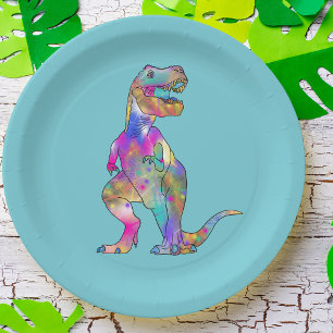 Assiettes En Carton Dessin de dinosaure psychédélique T Rex coloré drô
