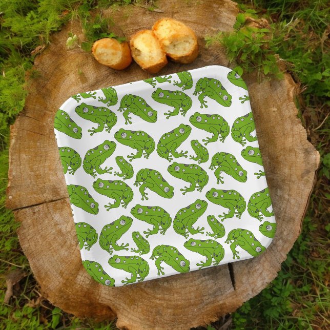 Assiettes En Carton Dessin de grenouille verte (green frog theme party,birthday,wedding,baby shower,special occasion event paper plate party supplie)