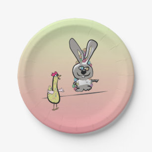 Assiettes En Carton Dessin de Pâques lapin et poulet