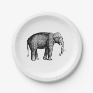 Assiettes En Carton Dessin d'éléphant vintage