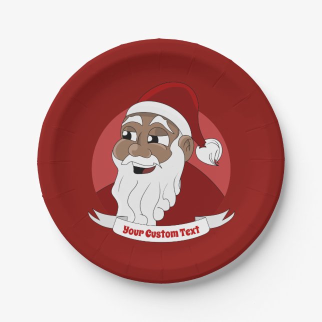 Assiettes En Carton Dessin du Père Noël noir souriant (Devant)