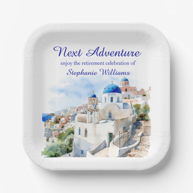 Assiettes En Carton Destination Grèce île Partie de retraite (Recto)