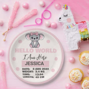 Assiettes En Carton Détails du bébé né Pink Koala