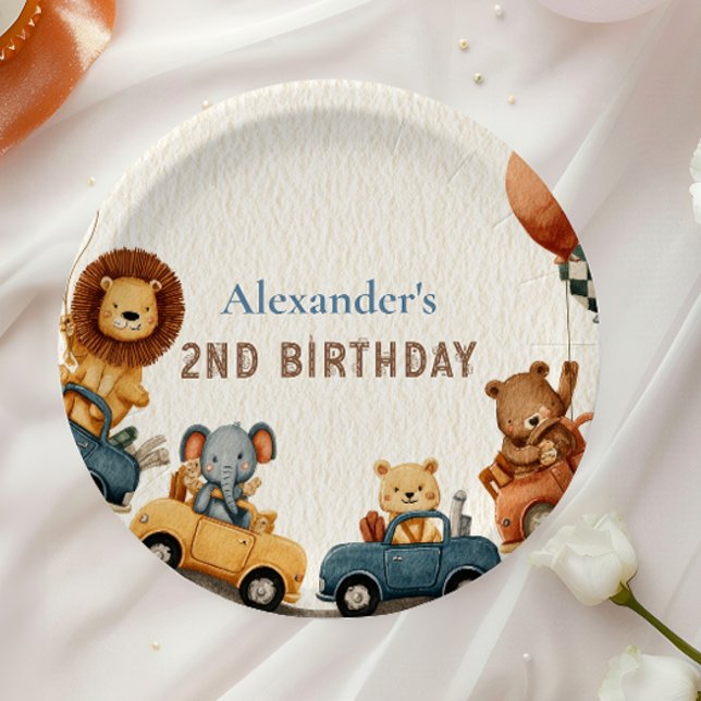 Assiettes En Carton Deux Animaux Safari Fast 2e anniversaire (Créateur téléchargé)