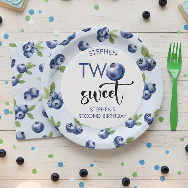Assiettes En Carton Deux anniversaire de enfant de bleuets doux (Créateur téléchargé)