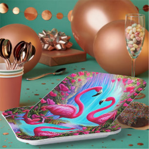 Assiettes En Carton Deux beaux Flamants roses roses en Love Graphic