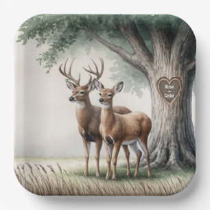 Assiettes En Carton Deux Cerfs au coeur sculpté et noms