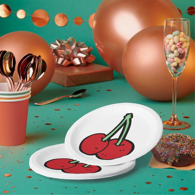 Assiettes En Carton Deux cerises (Créateur téléchargé)