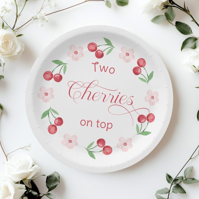 Assiettes En Carton Deux cerises sur le baby shower Top Twins (Créateur téléchargé)