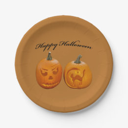 Assiettes En Carton Deux citrouilles Joyeux Halloween