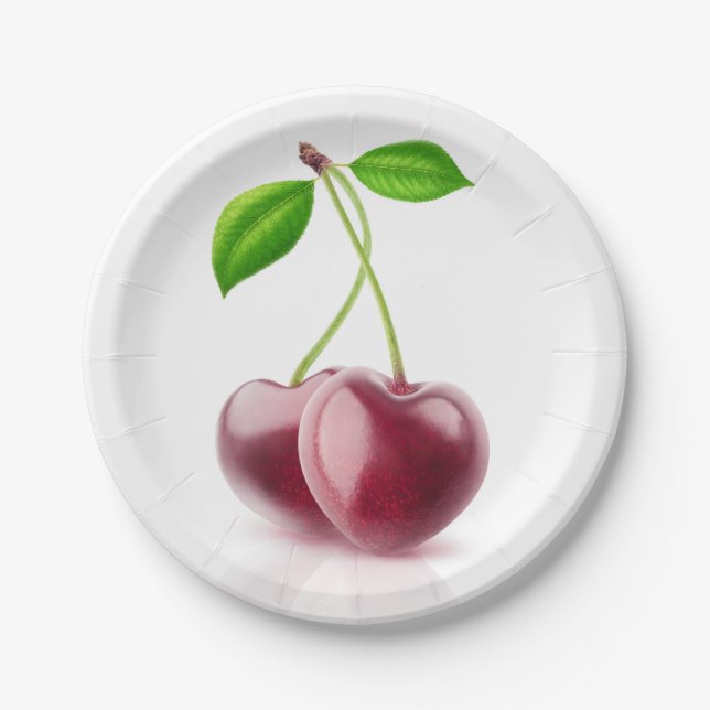 Assiettes En Carton Deux coeurs de cerise (Devant)
