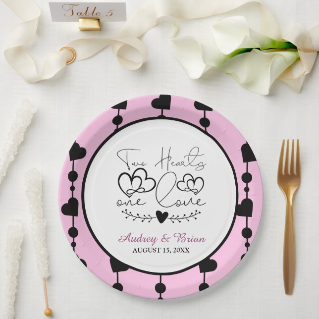 Assiettes En Carton Deux Coeurs Un Amour (Mariage)