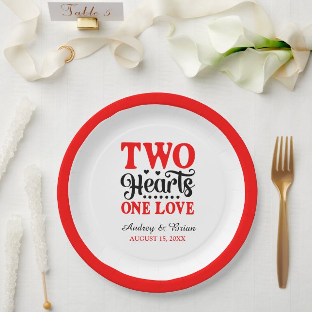 Assiettes En Carton Deux Coeurs Un Amour (Mariage)