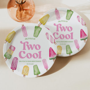 Assiettes En Carton Deux Cool Pink Retro Popsicle 2ème anniversaire fê