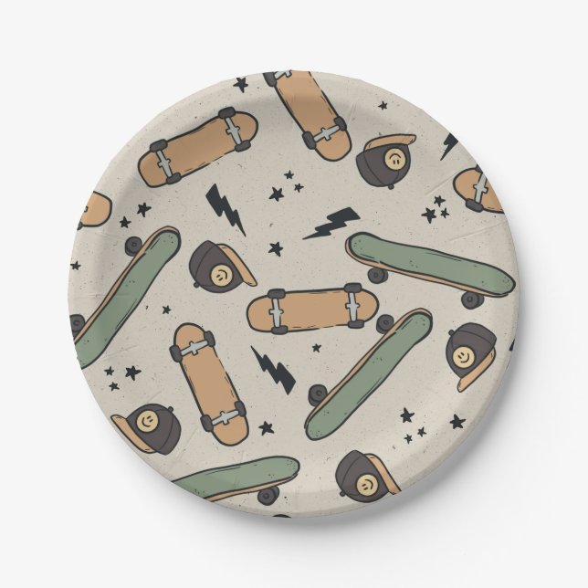 Assiettes En Carton Deux Cool Skateboard Anniversaire (Devant)