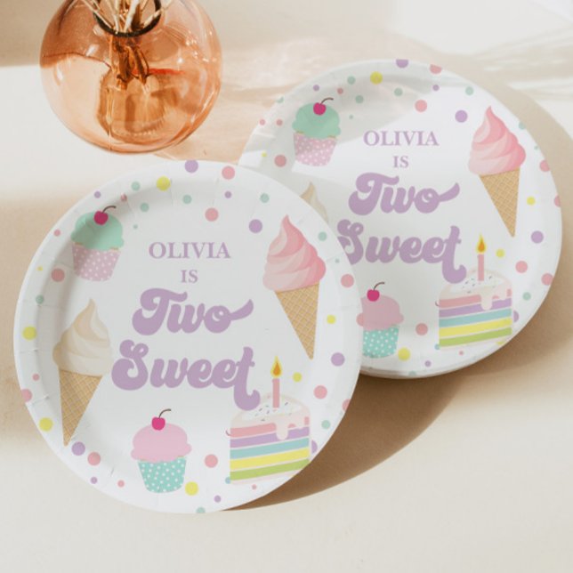 Assiettes En Carton Deux crème glacée douce et gâteau 2e anniversaire (Créateur téléchargé)