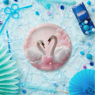 Assiettes En Carton deux cygnes blancs