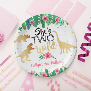 Assiettes En Carton Deux Dinosaures Filles sauvages 2e fête d'annivers