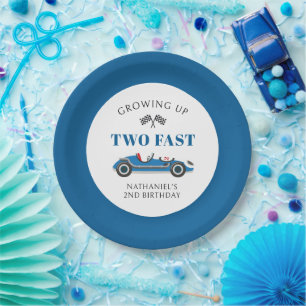Assiettes En Carton Deux Fast Blue Racing Car 2e anniversaire