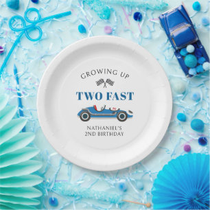Assiettes En Carton Deux Fast Blue Racing Car 2e anniversaire