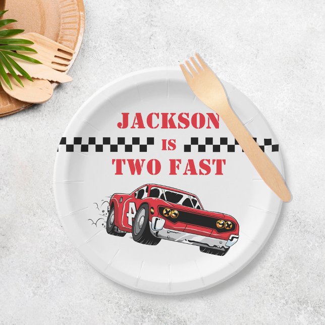 Assiettes En Carton Deux Fast Modern Red Race Car Boy 2e anniversaire (Créateur téléchargé)