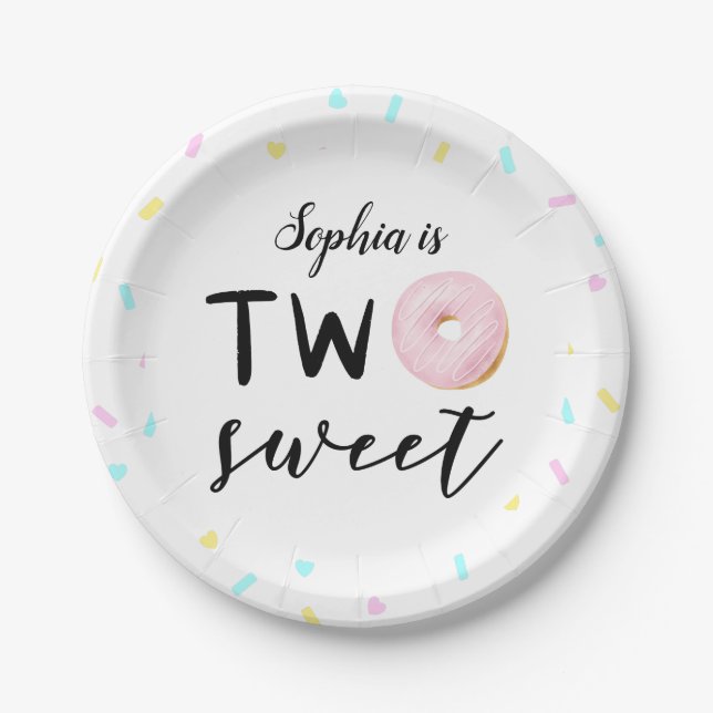 Assiettes En Carton Deux filles douces 2ème Donut Thème Anniversaire (Devant)