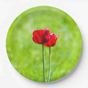 Assiettes En Carton Deux fleurs de tulipes rouges