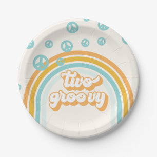 Assiettes En Carton DEUX Garçon Rétro Groovy 2ème Anniversaire