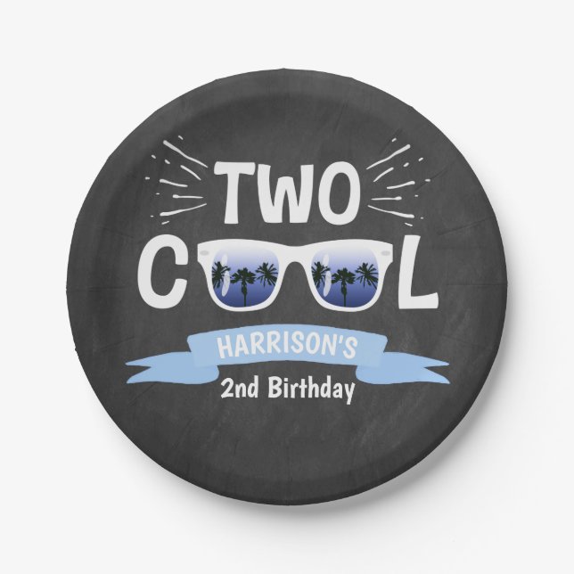 Assiettes En Carton Deux garçons Cool Chalkboard 2e anniversaire (Devant)