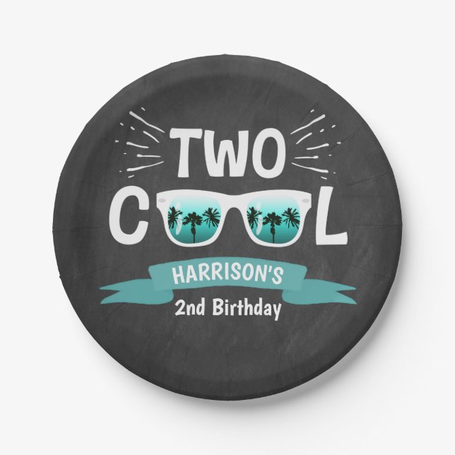Assiettes En Carton Deux garçons Cool Chalkboard 2e anniversaire (Devant)