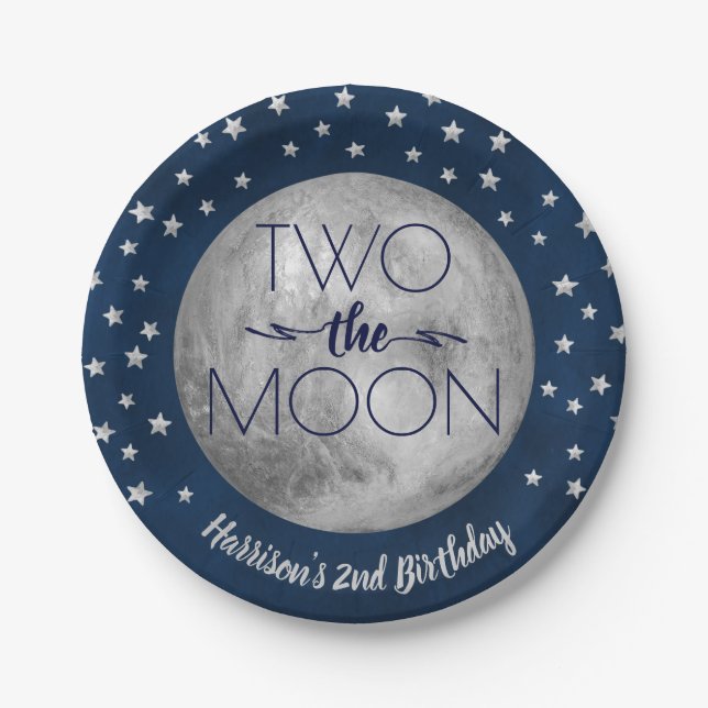 Assiettes En Carton Deux La Lune 2e Plaque Papier Anniversaire (Devant)
