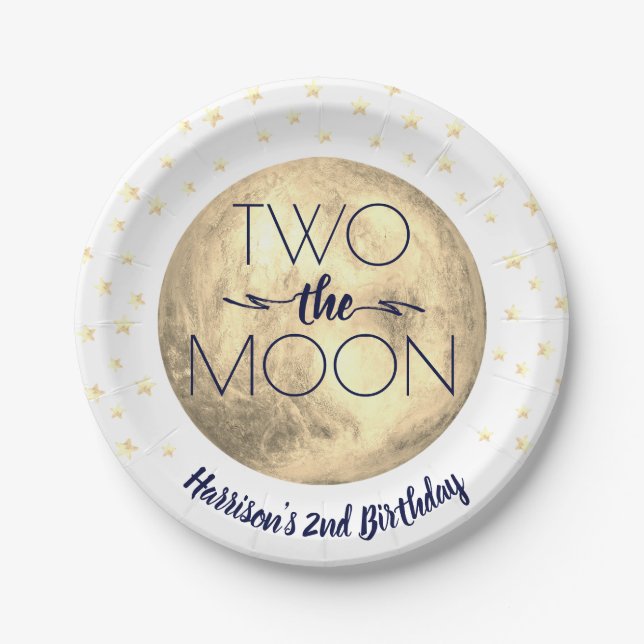 Assiettes En Carton Deux La Lune 2e Plaque Papier Anniversaire (Devant)