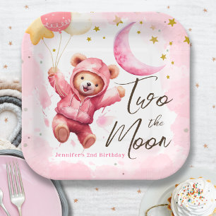 Assiettes En Carton DEUX la lune   Pink Girl 2nd Birthday Invitation