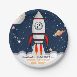 Assiettes En Carton Deux lune Rocket Ship 2e anniversaire