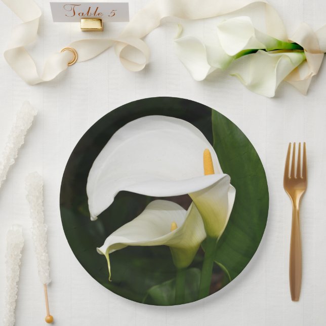 Assiettes En Carton Deux Lys Calla Blanche Floral (Mariage)