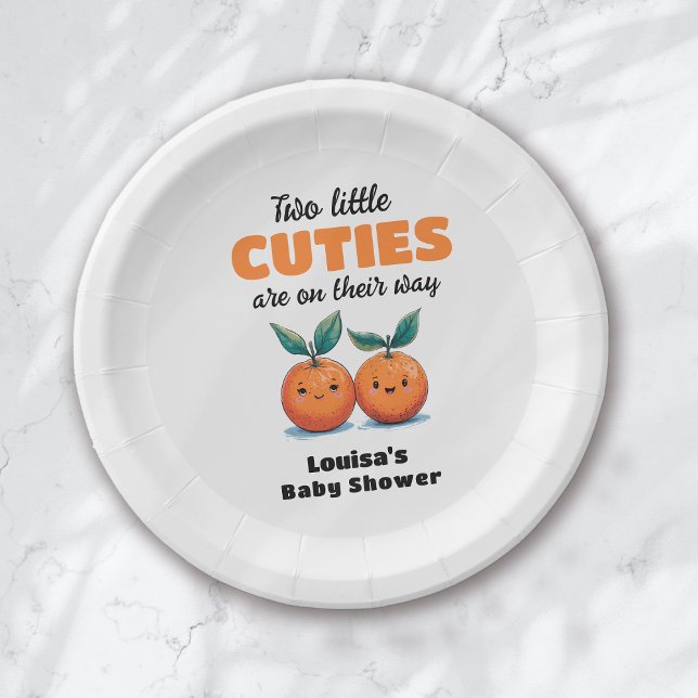 Assiettes En Carton Deux petites cuties Orange Twin Baby shower (Créateur téléchargé)