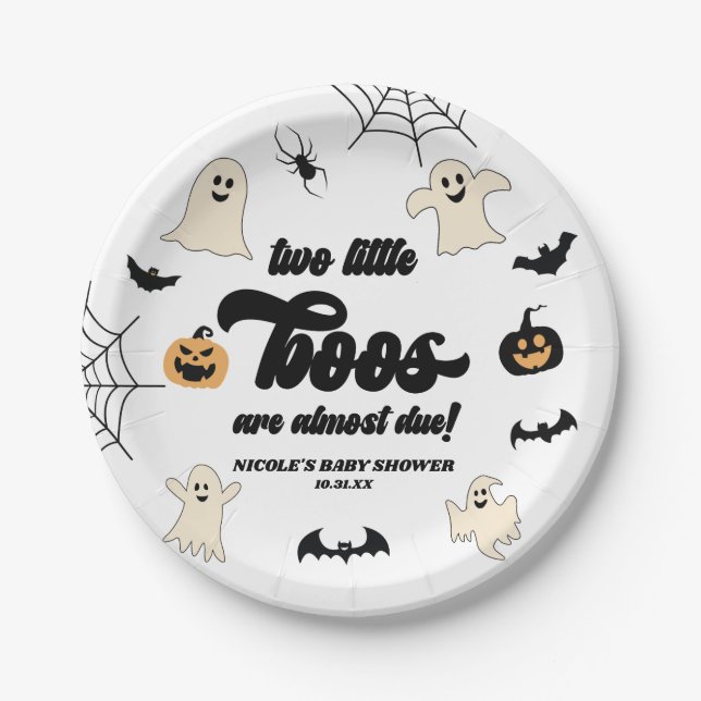Assiettes En Carton Deux petits boos jumeaux Baby shower d'Halloween (Devant)
