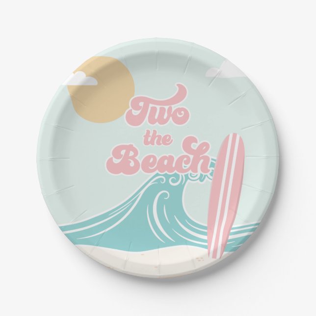 Assiettes En Carton Deux plages de Surf rose Beach Anniversaire (Devant)