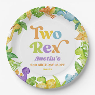 Assiettes En Carton Deux Rex Dinosaur 2ème fête d'anniversaire