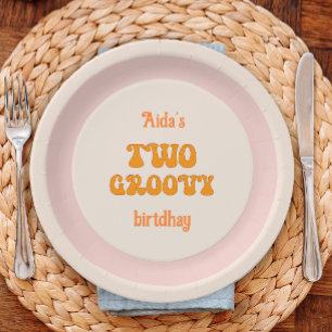 Assiettes En Carton Deux Super Retro Floral 2e anniversaire