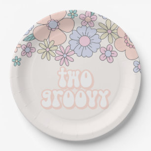 Assiettes En Carton Deux Super Retro pastel Floral 2ème anniversaire