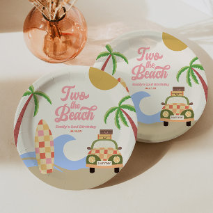 Assiettes En Carton Deux The Beach Surf Board Rose 2e fête d'anniversa