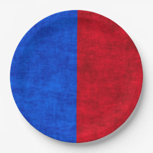 Assiettes En Carton Deux tons rouge et bleu Grunge