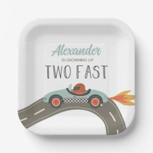 Assiettes En Carton Deux voitures de course BLUE rapide Anniversaire