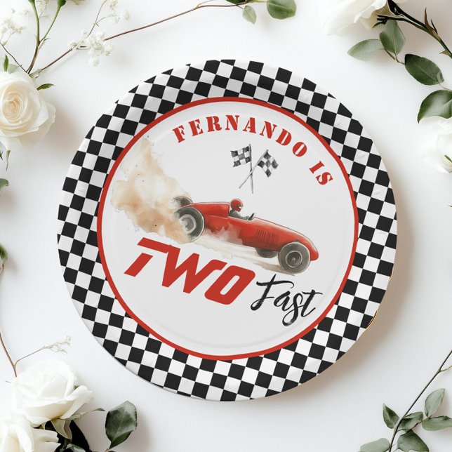 Assiettes En Carton Deux voitures de course Fast Red Boy 2nd Birthday  (Créateur téléchargé)