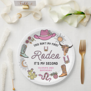 Assiettes En Carton Deuxième Rodéo Rose Cow-boy Occidental 2ème Annive