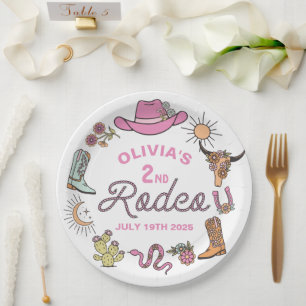 Assiettes En Carton Deuxième Rodéo Rose Western Cowboy 2e anniversaire