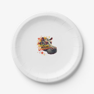 Assiettes En Carton Devenez ingouvernable Retro Baby Hippo Moo Deng Fu